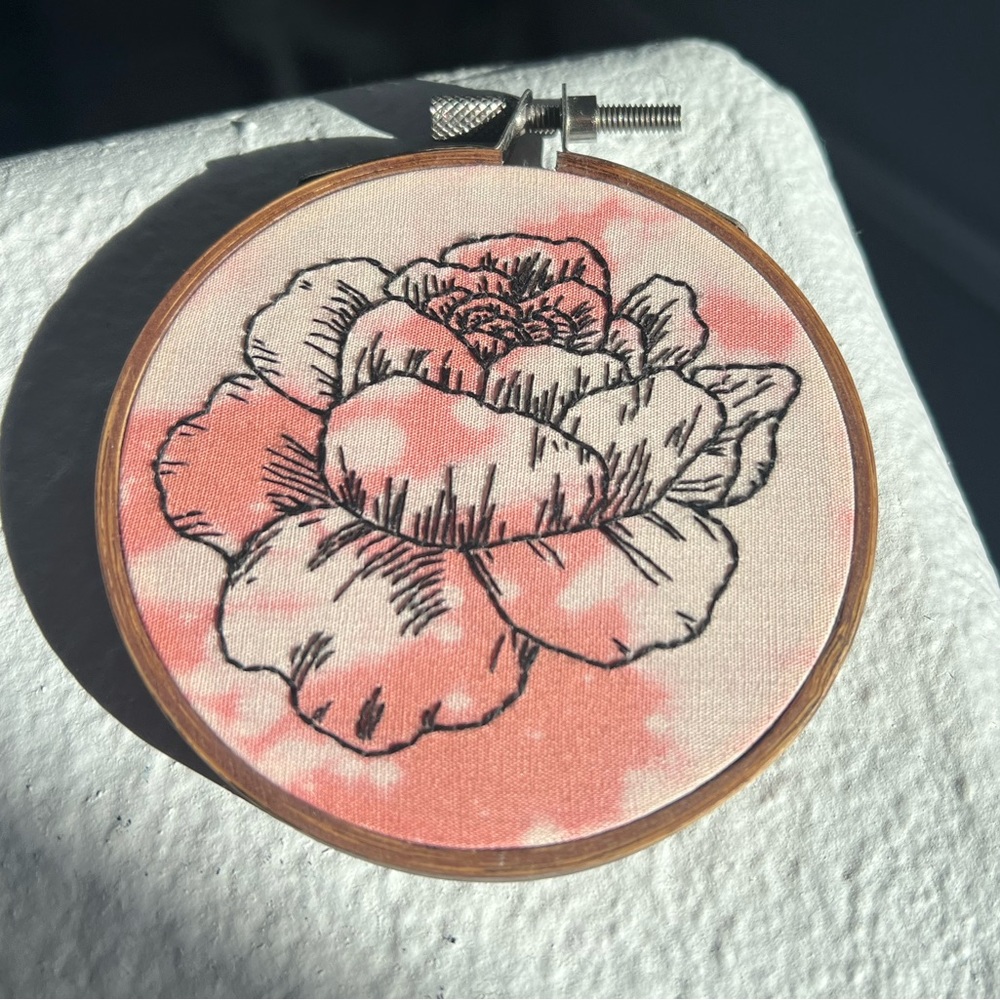 3 inch hand embroidery floral with pink tie dye fabric